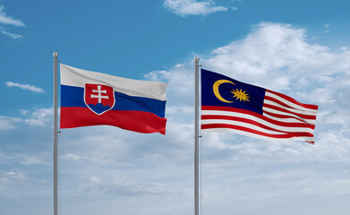 Malaysia and Slovakia flags, country relationship concept