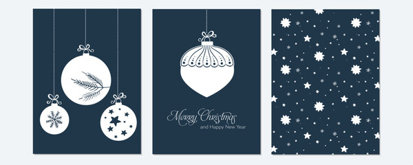 Merry Christmas modern card set elements greeting text lettering blue red green  background vector. - 669227278