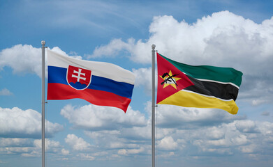 Mozambique and Slovakia flags, country relationship concept