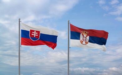 Serbia and Slovakia flags, country relationship concept