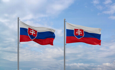 Two Slovakia flags, country relationship concept