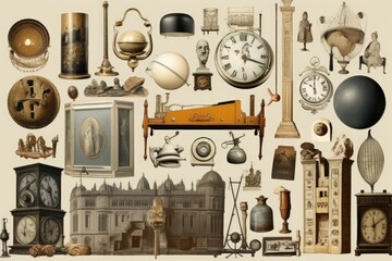 Vintage collage depicting antique objects