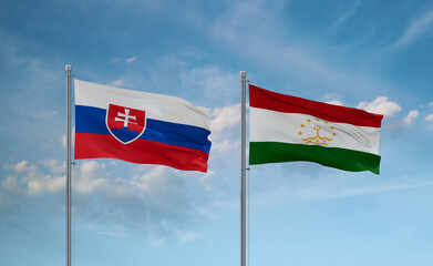 Tajikistan and Slovakia flags, country relationship concept