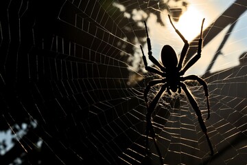 shadow phot of the silhouette shot, a spider in its natural - obrazy, fototapety, plakaty