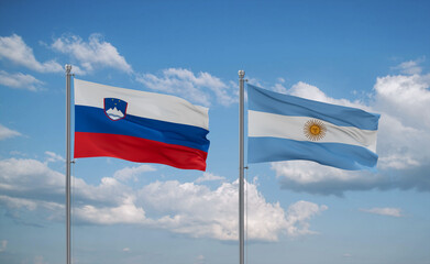 Argentina and Slovenia flags, country relationship concept