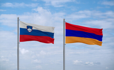 Armenia and Slovenia flags, country relationship concept