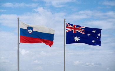 Australia and Slovenia flags, country relationship concept