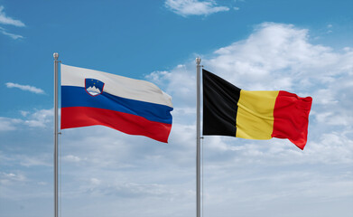 Belgium and Slovenia flags, country relationship concept