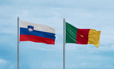 Cameroon and Slovenia flags, country relationship concept