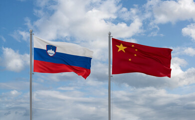 China and Slovenia flags, country relationship concept