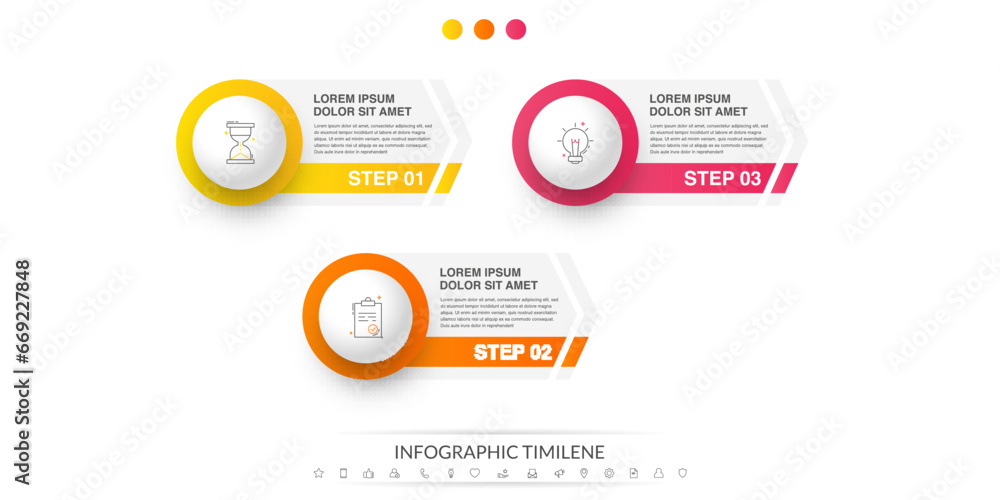Poster business vector infographics with three circles and arrows. timeline visualization with 3 steps for 