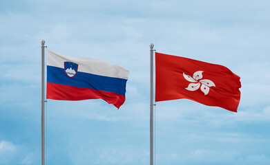 Hong Kong and Slovenia flags, country relationship concept