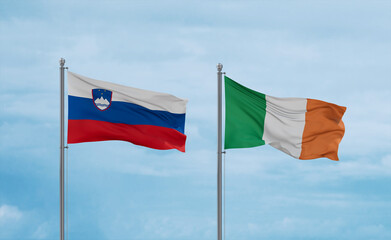 Ireland and Slovenia flags, country relationship concept