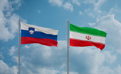 Iran and Slovenia flags, country relationship concept