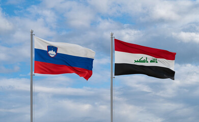 Iraq and Slovenia flags, country relationship concept