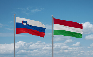 Hungary and Slovenia flags, country relationship concept