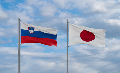 Japan and Slovenia flags, country relationship concept