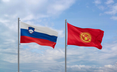 Kyrgyzstan and Slovenia flags, country relationship concept