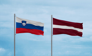 Latvia and Slovenia flags, country relationship concept
