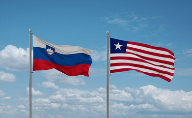 Liberia and Slovenia flags, country relationship concept