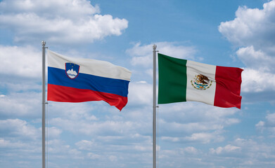 Mexico and Slovenia flags, country relationship concept