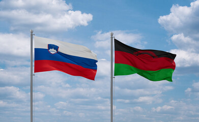 Malawi and Slovenia flags, country relationship concept