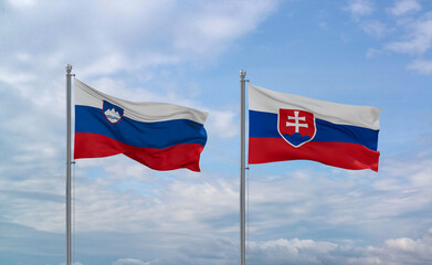 Slovakia and Slovenia flags, country relationship concept