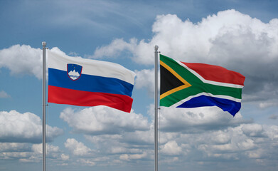 South Africa and Slovenia flags, country relationship concept