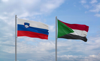 Sudan and Slovenia flags, country relationship concept