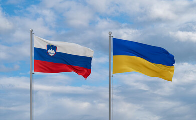 Ukraine and Slovenia flags, country relationship concept
