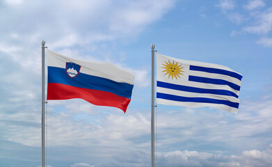 Uruguay and Slovenia flags, country relationship concept