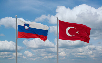 Turkey and Slovenia flags, country relationship concept