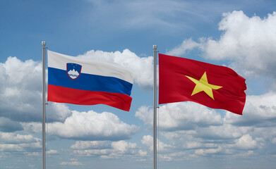 Vietnam and Slovenia flags, country relationship concept