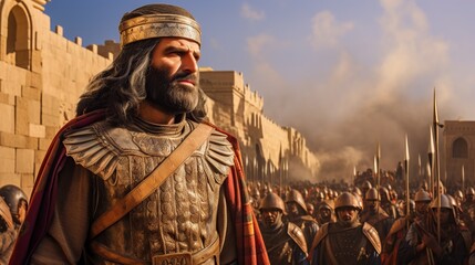 ancient garrison of Assyrian warriors - 669228832