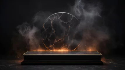 Foto op Aluminium Empty black marble tabletop podium with smoke © Miquel