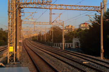 Metro station and rail lines on Istanbul city street, marmara line