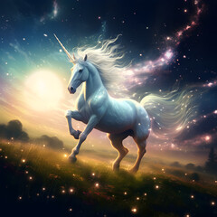 Obraz na płótnie Canvas Unveiling the Magic An Enchanted Unicorn's Cosmic Odyssey in Ultra Realistic Digital Art