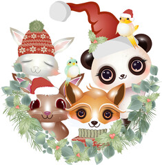 sechs niedliche Tier Freunde feiern Weihnachten