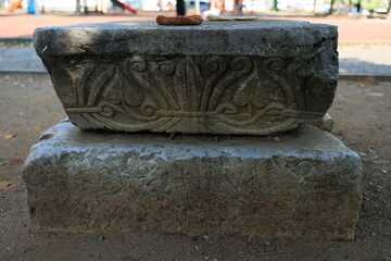 Old plaster sculptures and bas-reliefs, wall texture and patterns. Elements of architectural decorations of buildings. On the streets in Istanbul, public places.