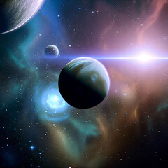 Obraz premium Alien planet in colorful space nebula illustration