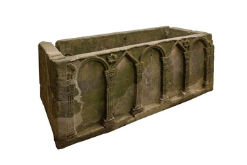 Old plaster sculptures and bas-reliefs, wall texture and patterns. Elements of architectural decorations of buildings. On the streets in Istanbul, public places.