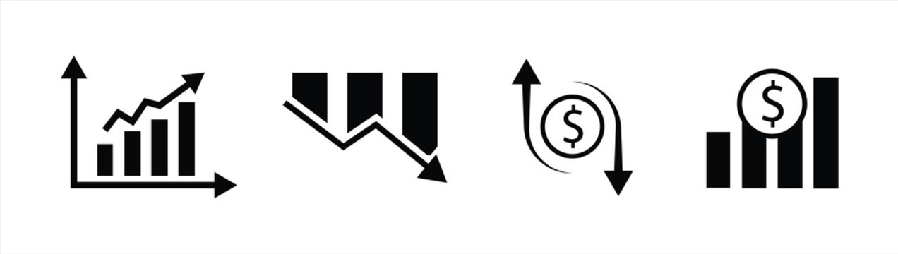 profit and loss icon set, Diagram of increasing and decreasing profits, Growth and decline of company profits Isolated vector illustration