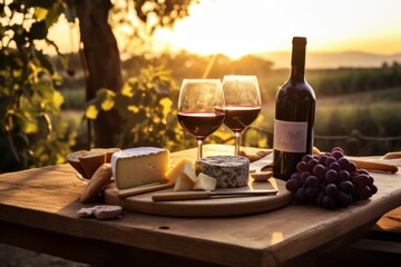A relaxing evening with a bottle of Carmenere wine paired with gourmet cheese and fresh grapes