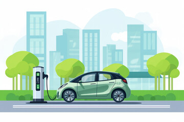  electric city car parked at charging spot