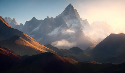 Beautiful mountain landscape. Sunrise over the mountains.