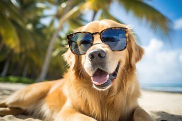 golden retriever dog on beach