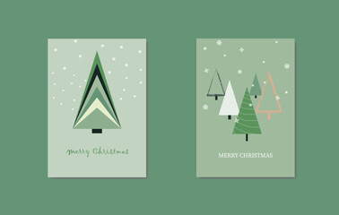Christmas cards with christmas tree, geometric design.