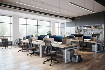 modern, contemporary interior design of office, livingroom, conference room, luxury hotel, professional working boardroom, with laptop and computers, chairs, desks