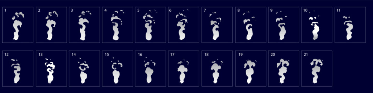 Smoke burst animation sprite sheet. Animation of smoke effect. Frame by frame 2d classic animation smoke effect.-vector