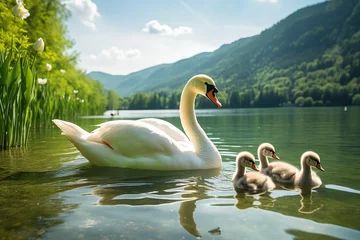 Gordijnen swans in the lake © Vasili